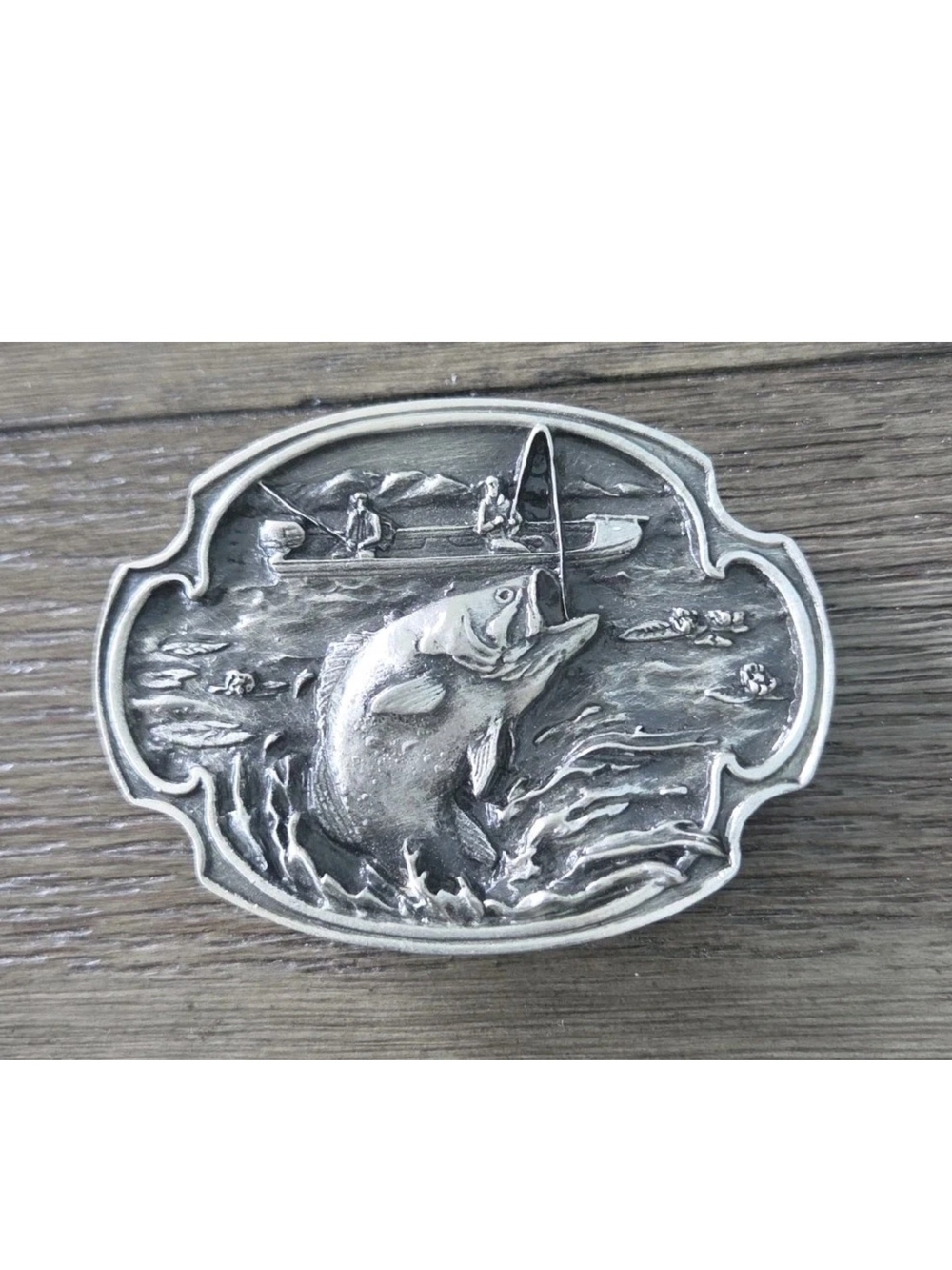 1984 Vintage Siskiyou Bass Fishing Boat Belt Buckle Pewter Y-29